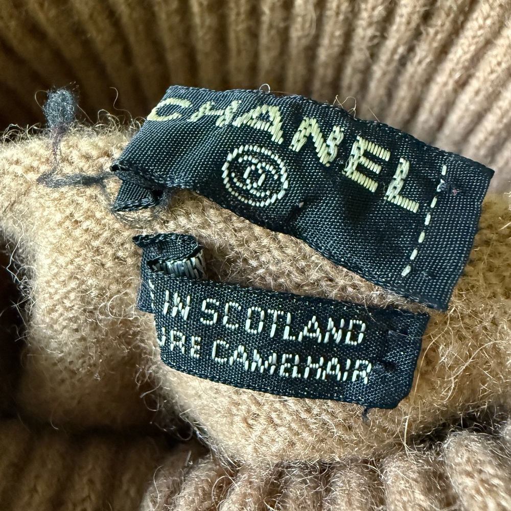 CHANEL Camel Knit camel Vintage CC Rare Cowl Sweater